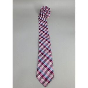 Express Necktie Men 62" 2.5" Pink Blue Plaid Silk Blend Woven Pastel Preppy Slim
